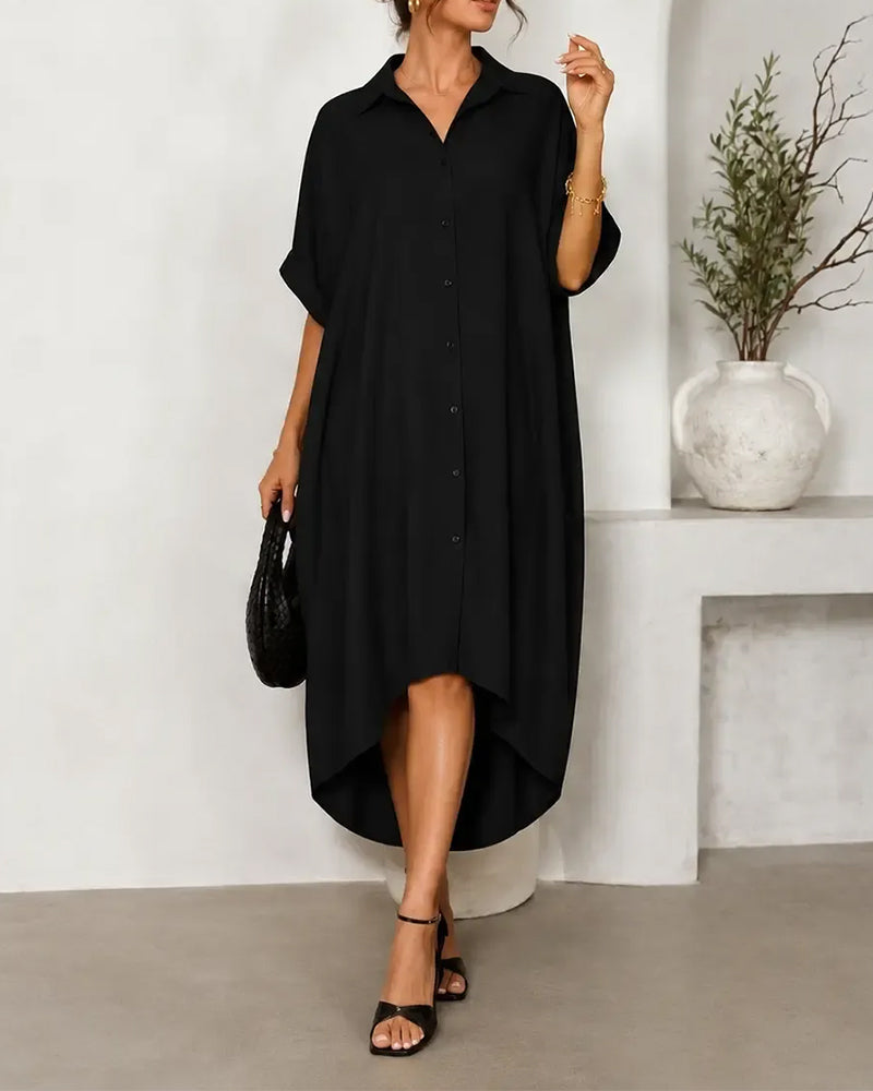 Robe Revers Col Bouton Irrégulier