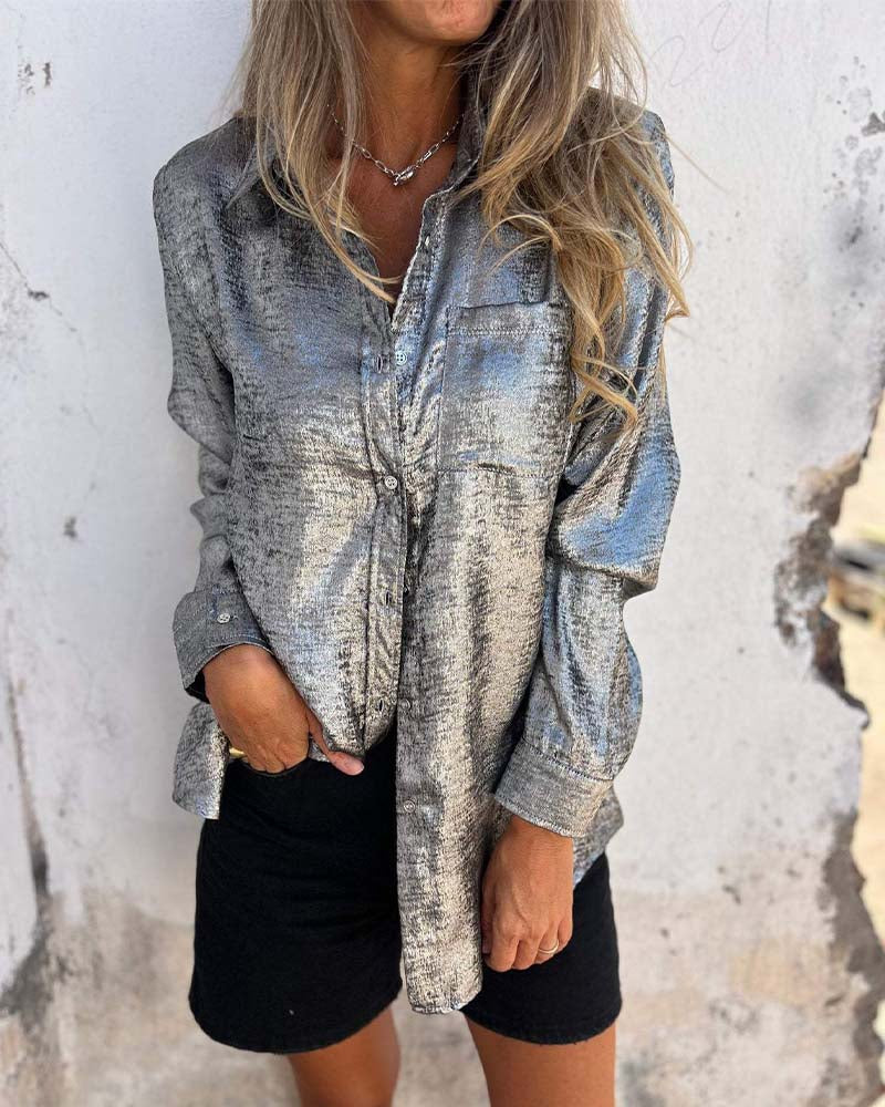 Blouse Manches Longues Fin Chatoiement Poche Boutonnage