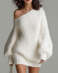 Pull Robe Une Épaule Manche Lanterne Hors Épaule