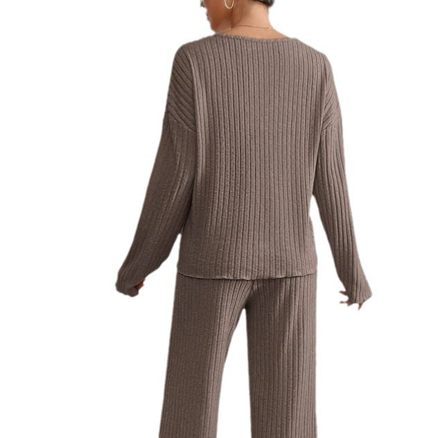 Ensemble de Loungewear Élégant avec Haut à Manches Longues et Pantalons Amples