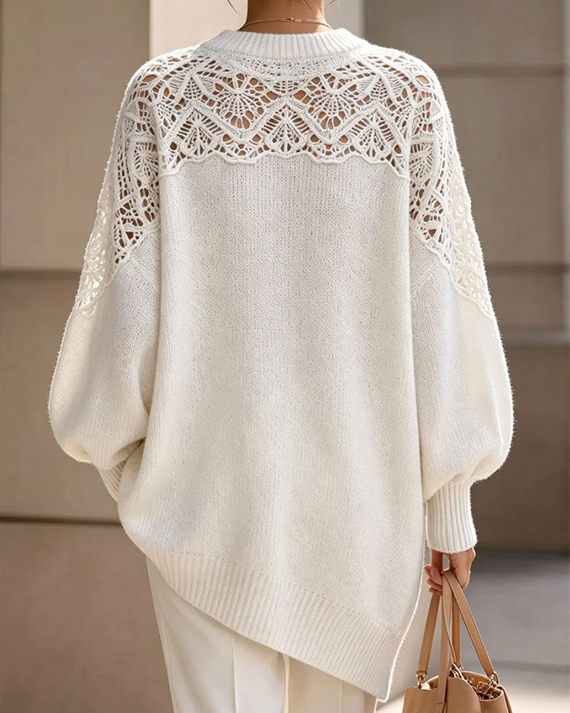 Pullover Évidé Manche Bouffante Long