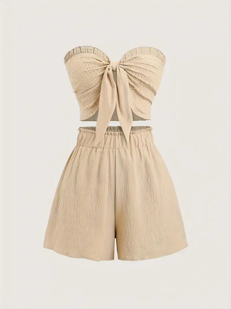 Ensemble Avec Haut Bandeau Froncé Et Short Large Pour Femme | Idéal Pour Les Journées Estivales