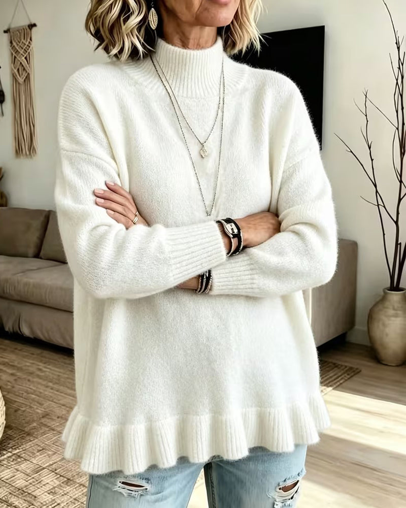 Pullover Col Mock Volant