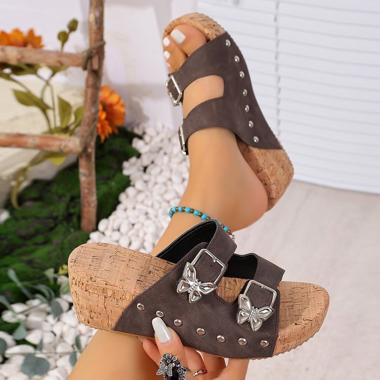 Heizel | Sandales orthopédiques à semelle compensée avec boucles en forme de papillon