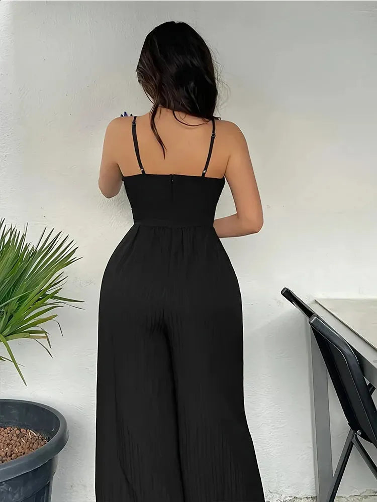 Combinaison Moulante À Col En V Et Jambe Large Pour Femme | Idéale Pour Les Sorties Et Événements