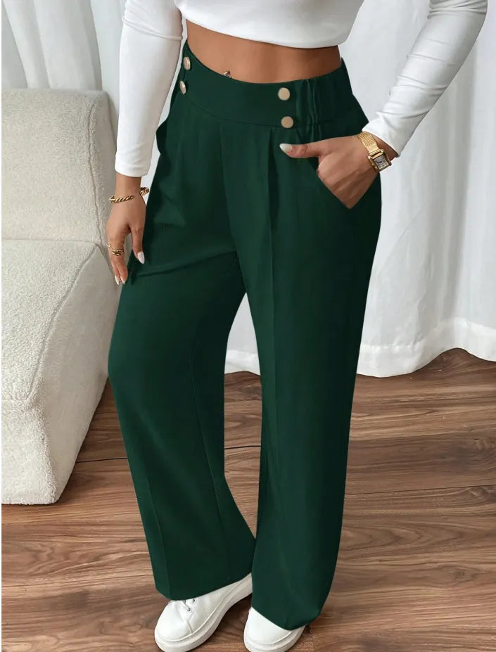 Julva | Pantalon Marlene taille haute avec détails en boutons