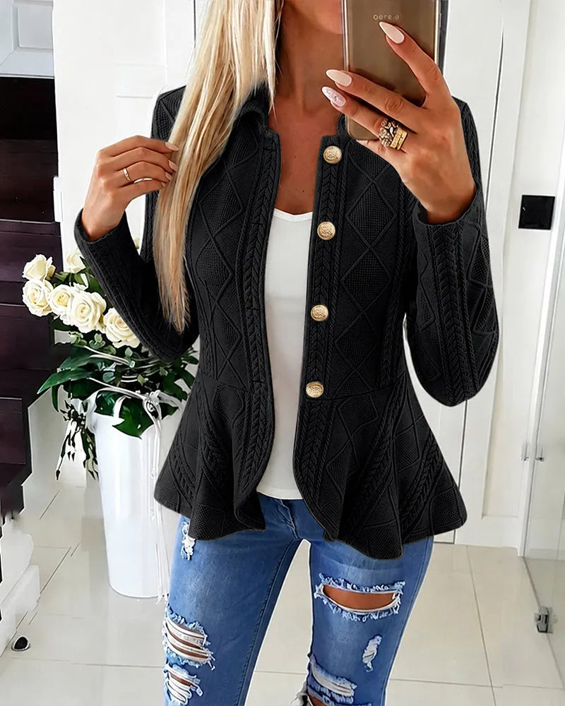 Cardigan femme texturé à col rabattu et boutons dorés