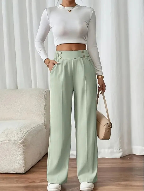 Julva | Pantalon Marlene taille haute avec détails en boutons