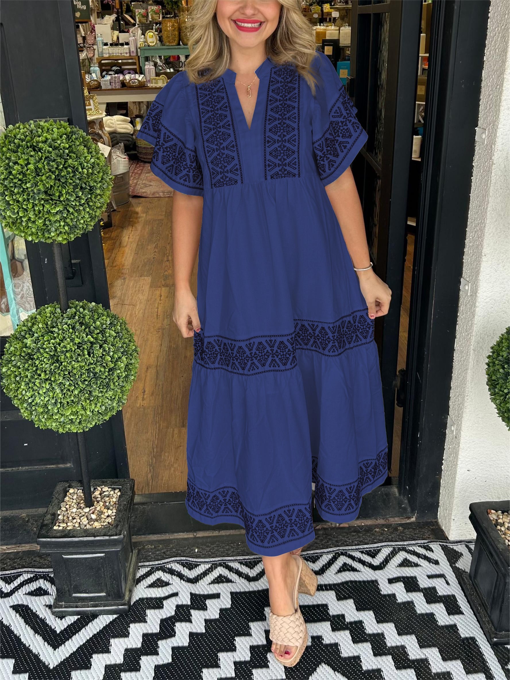 Alice | Robe Midi Boho à Col V pour Femmes d'Été