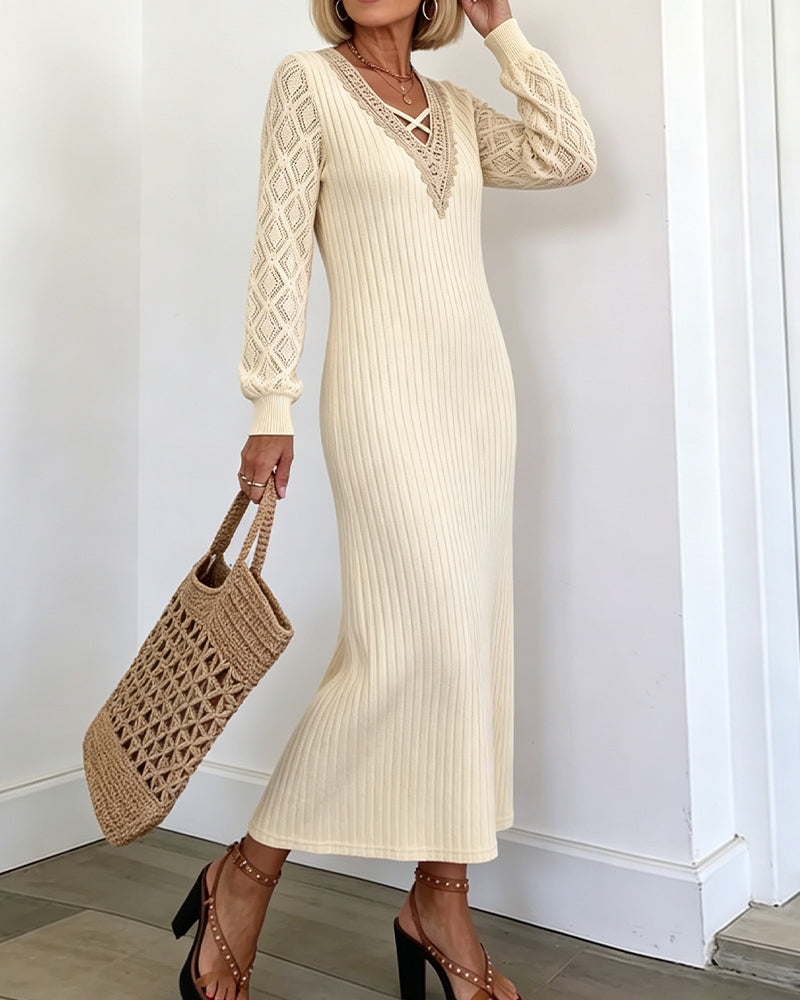 Robe Dentelle Col V Unie
