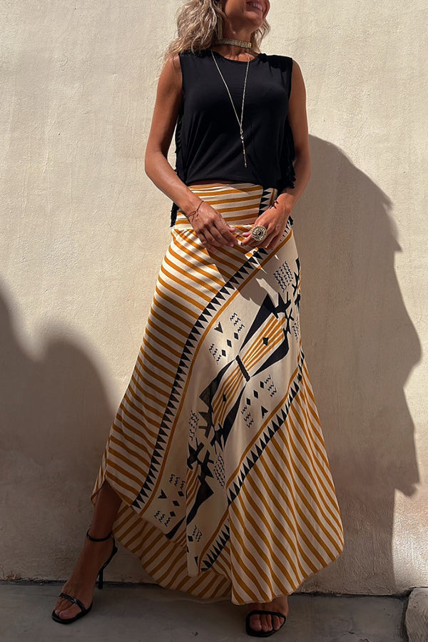 Jupe Maxi Rayée Taille Haute Femme