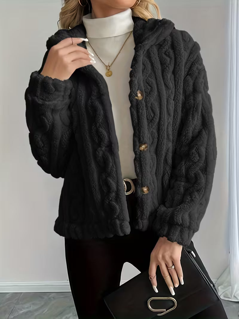 Veste teddy texturée pour femme à boutons élégants