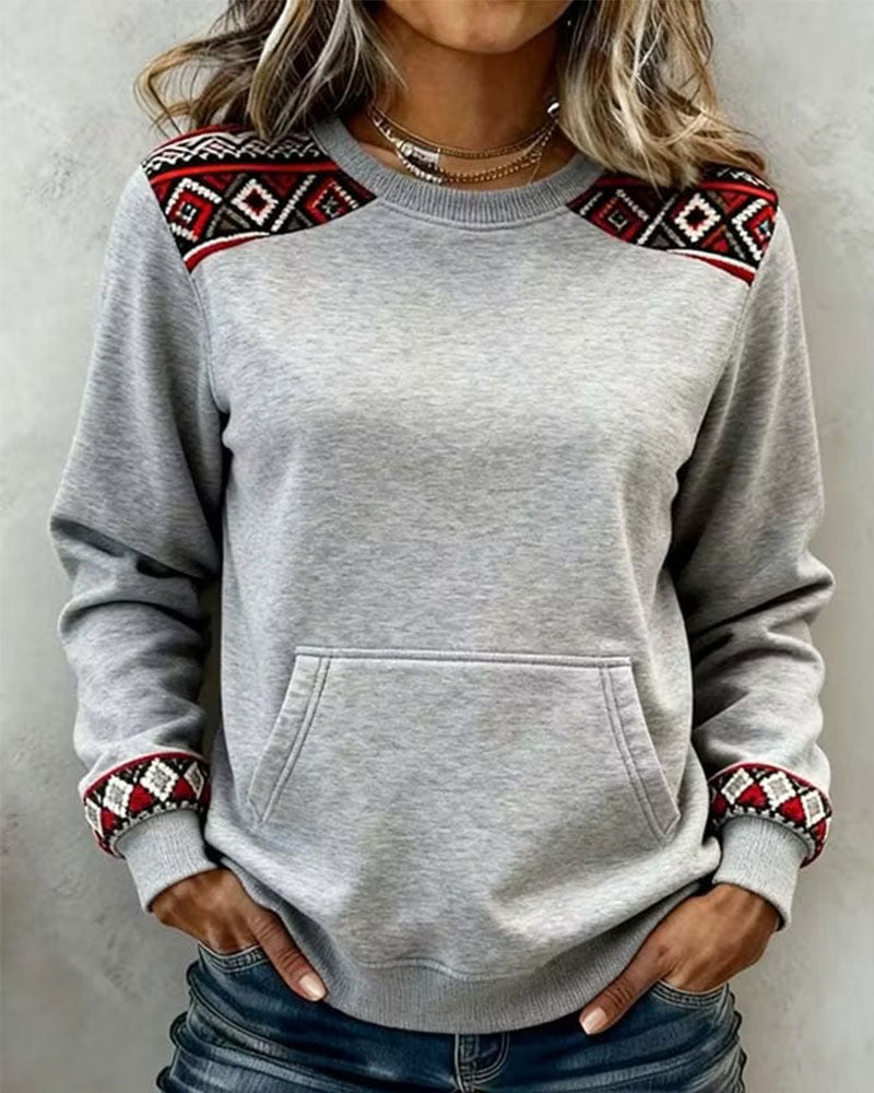 Sweat-shirt à col rond en argyle avec poche