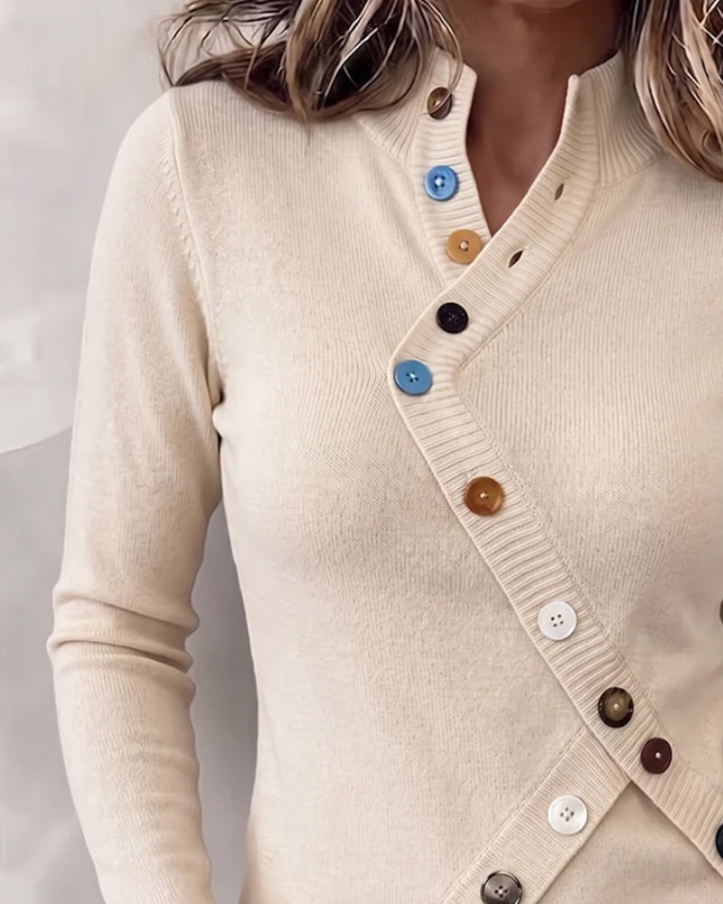 Pull asymétrique à col mandarin et color block