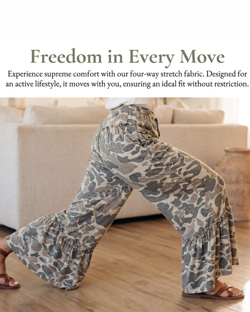 Pantalon Taille Élastique Camouflage Volant Capri