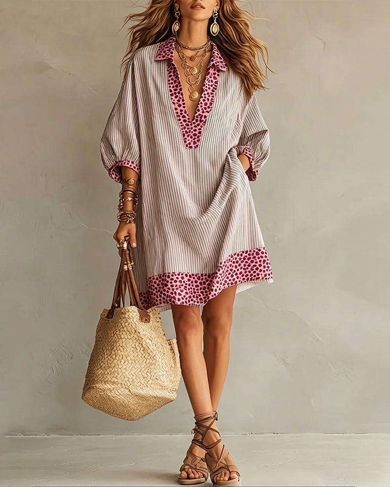 Marfie | Robe rayée avec détails léopard