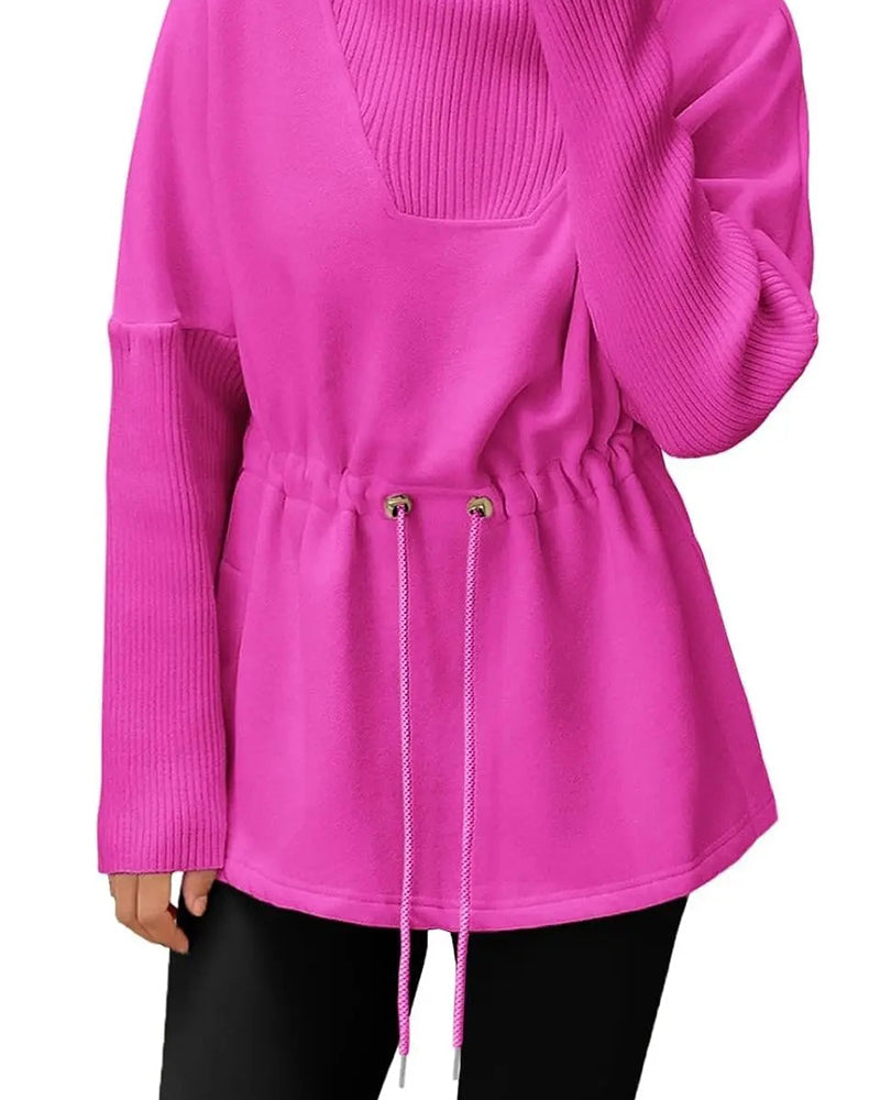 Sweat-shirt à col montant et manches longues avec cordon de serrage