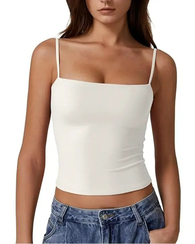Cami Top Sans Bretelles Col Droit Bretelles