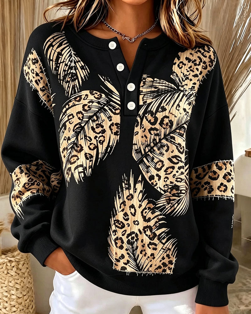 Sweatshirt Léopard Plume Imprimé
