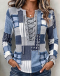 Sweat-shirt ajusté à carreaux à lacets à manches longues