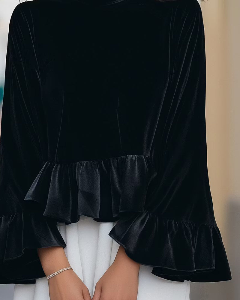 Blouse Col Rond Volant Manche Évasée