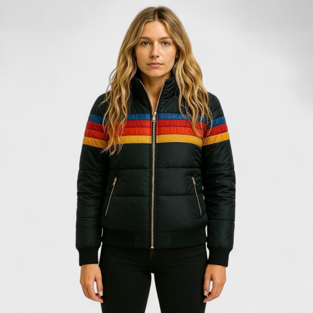 Veste Puffer Matelassée Rayée à Fermeture Éclair