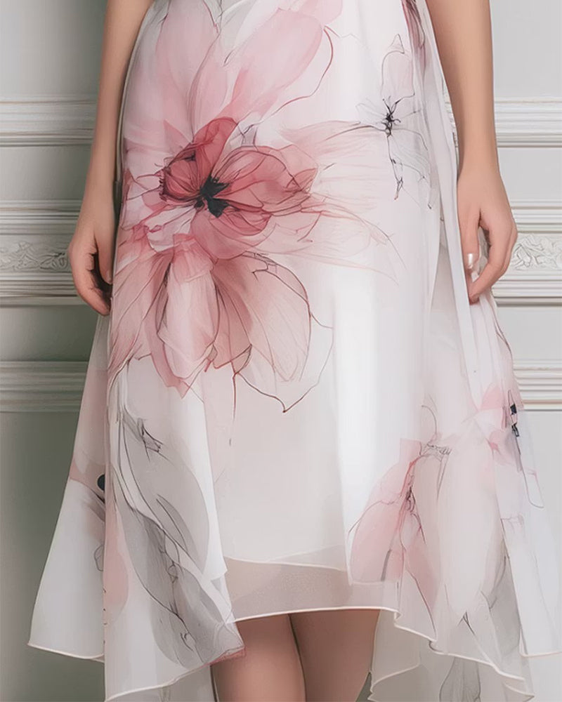 Robe Col Mock Sans Manches Florale