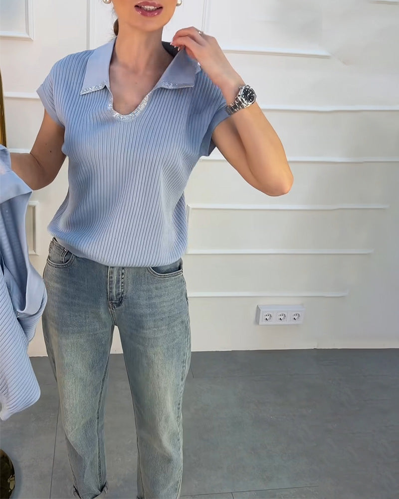 Pull Revers Unie Manche Courte