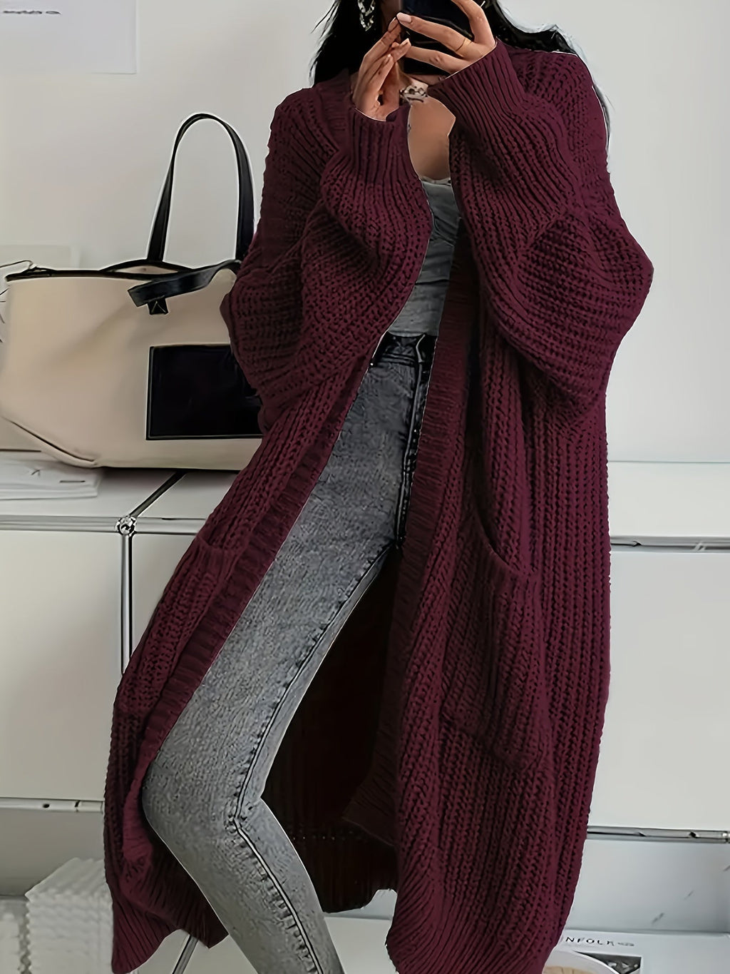 Fenie | Cardigan long pour femmes en tricot épais avec poches