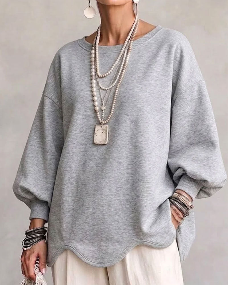 Sweatshirt Col Rond Manche Lanterne Asymétrique