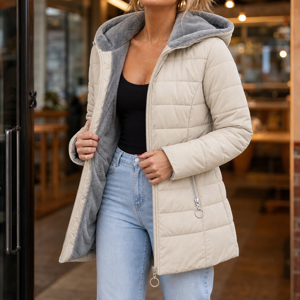 Laura | Veste matelassée pour femmes chaude et élégante avec capuche
