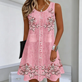 Robe femme sans manches florale avec boutons devant