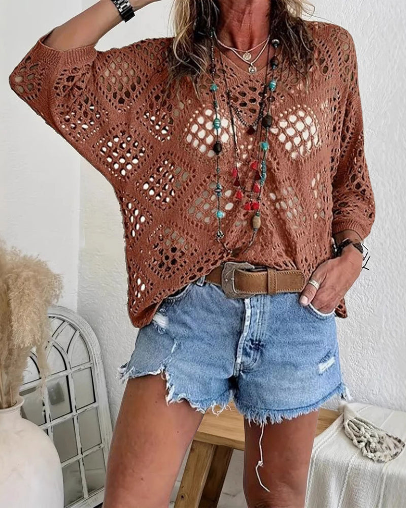 Top Ample en Dentelle à Motif de Diamant