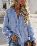 Blouse Volant Bord Décontractée À Carreaux