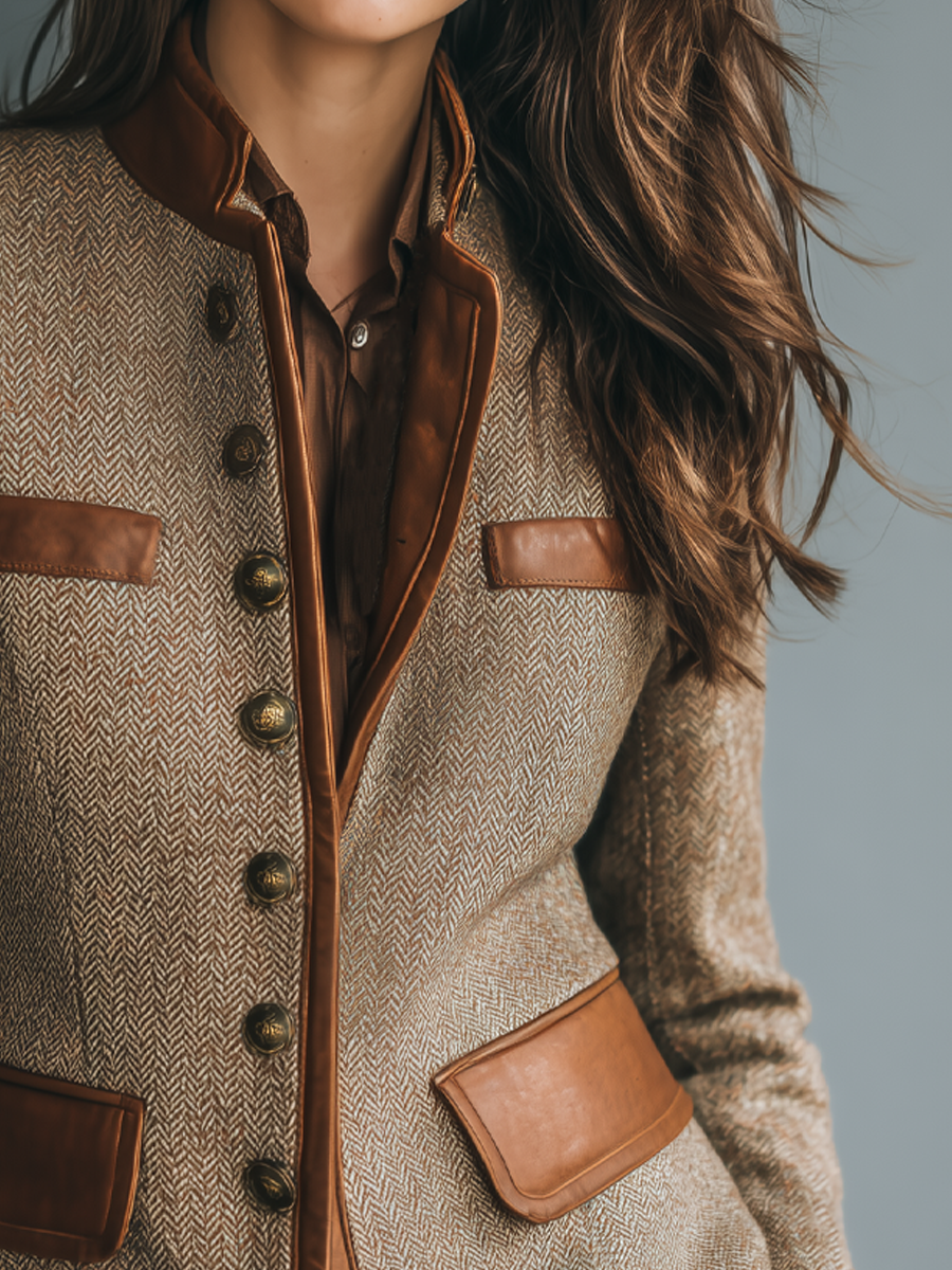 Helen - Veste en Cuir Classique en Tweed