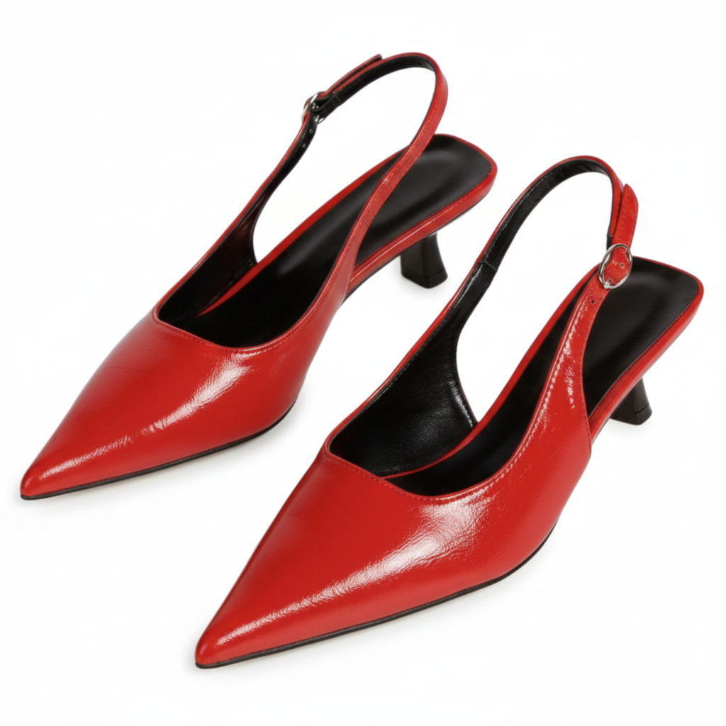 Escarpins Slingback à Bout Pointu pour Femme Chaussures à Petit Talon Vernies