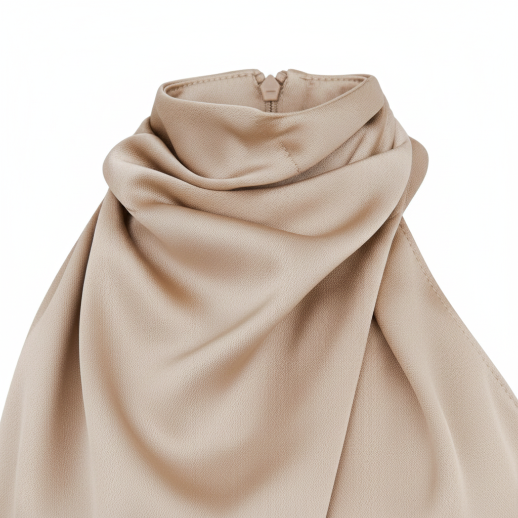 Robe Midi en Satin avec Col Drapé et Design à Dos Nu