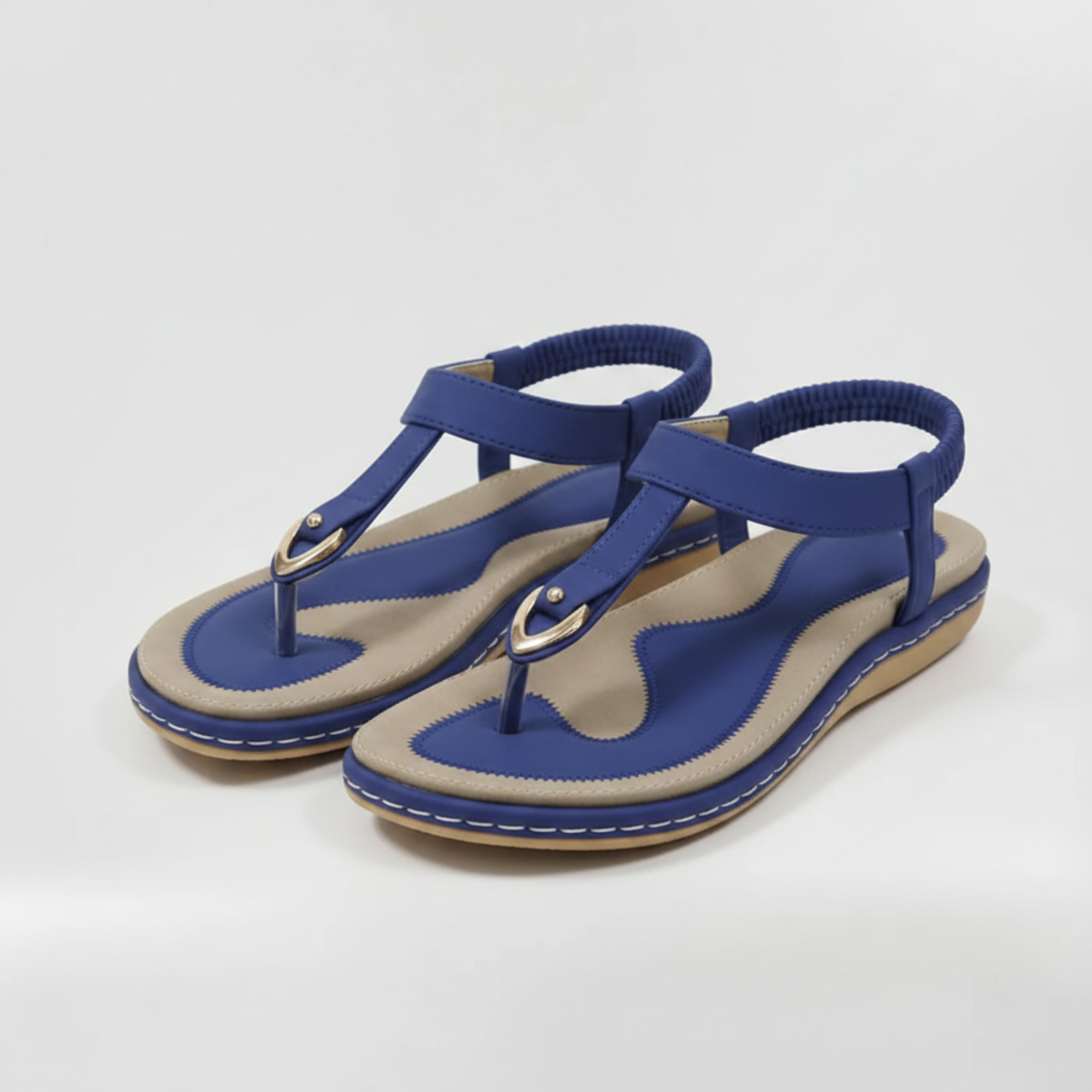 Sandales Plates pour Femme Tongs à Bride Arrière Élastique et Détail Métallique