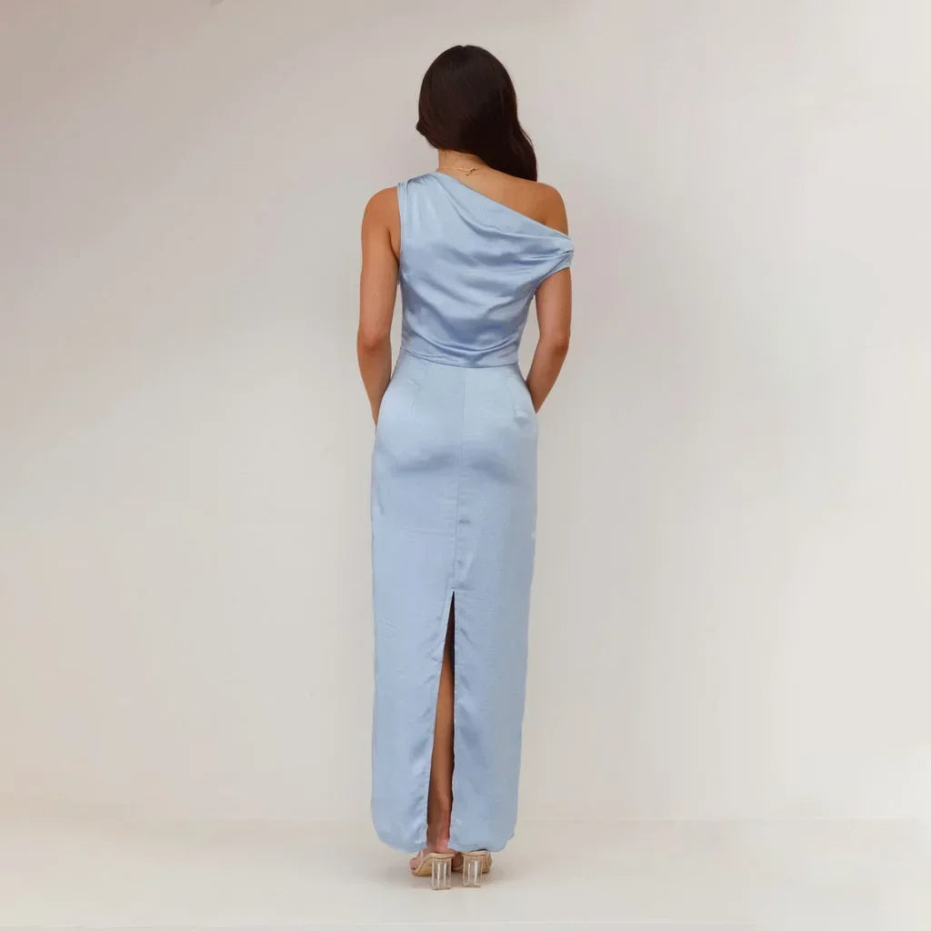 Robe Maxi de Mariage Drapée en Satin Coralie