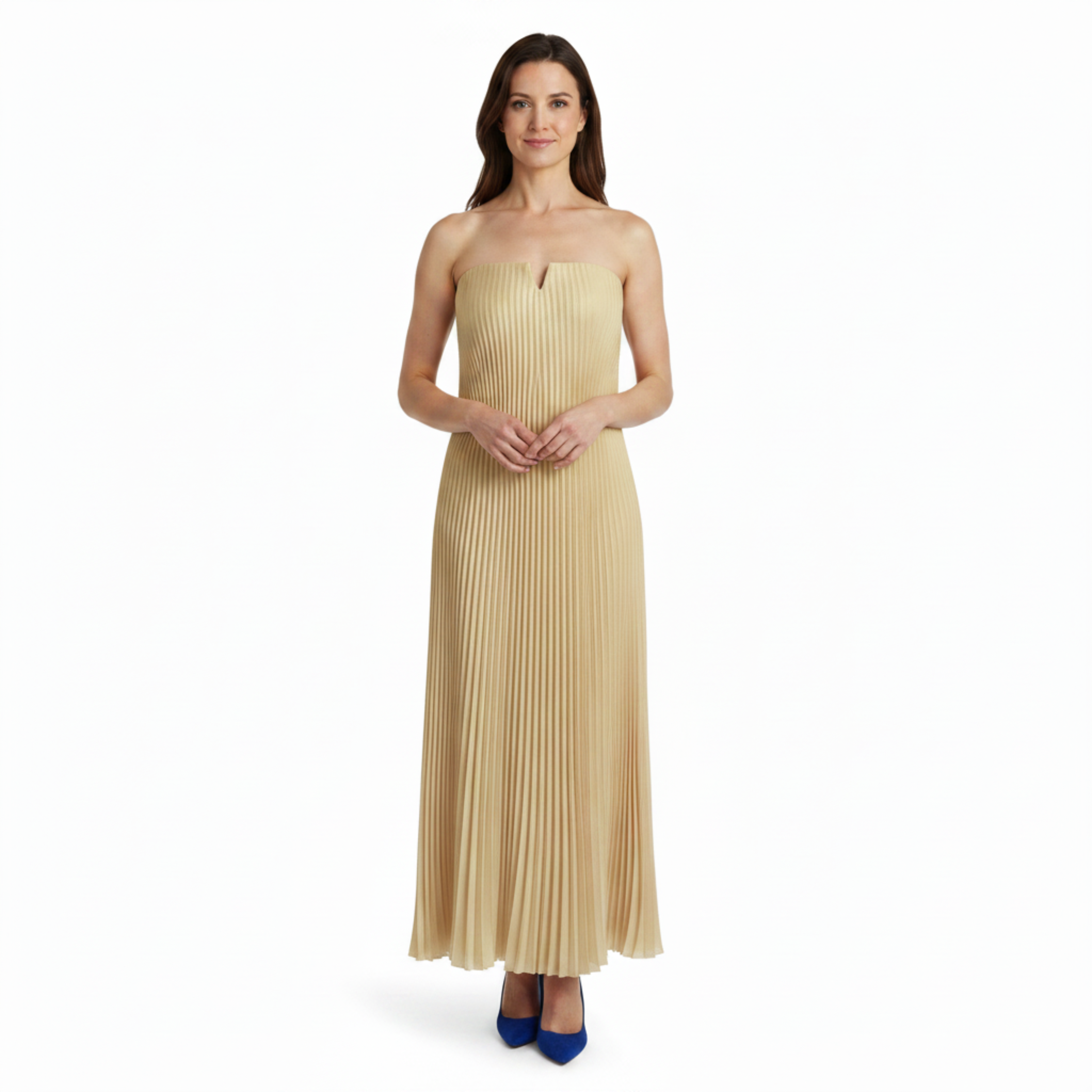 Robe Maxi sans Bretelles Plissée avec Corset Intégré et Imprimé Fleuri