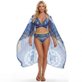 Bikini Taille Haute 3 Pièces avec Haut Triangle Halter et Kimono de Plage