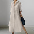 Livia - Robe Midi à Design Chemise avec Fente pour Femmes