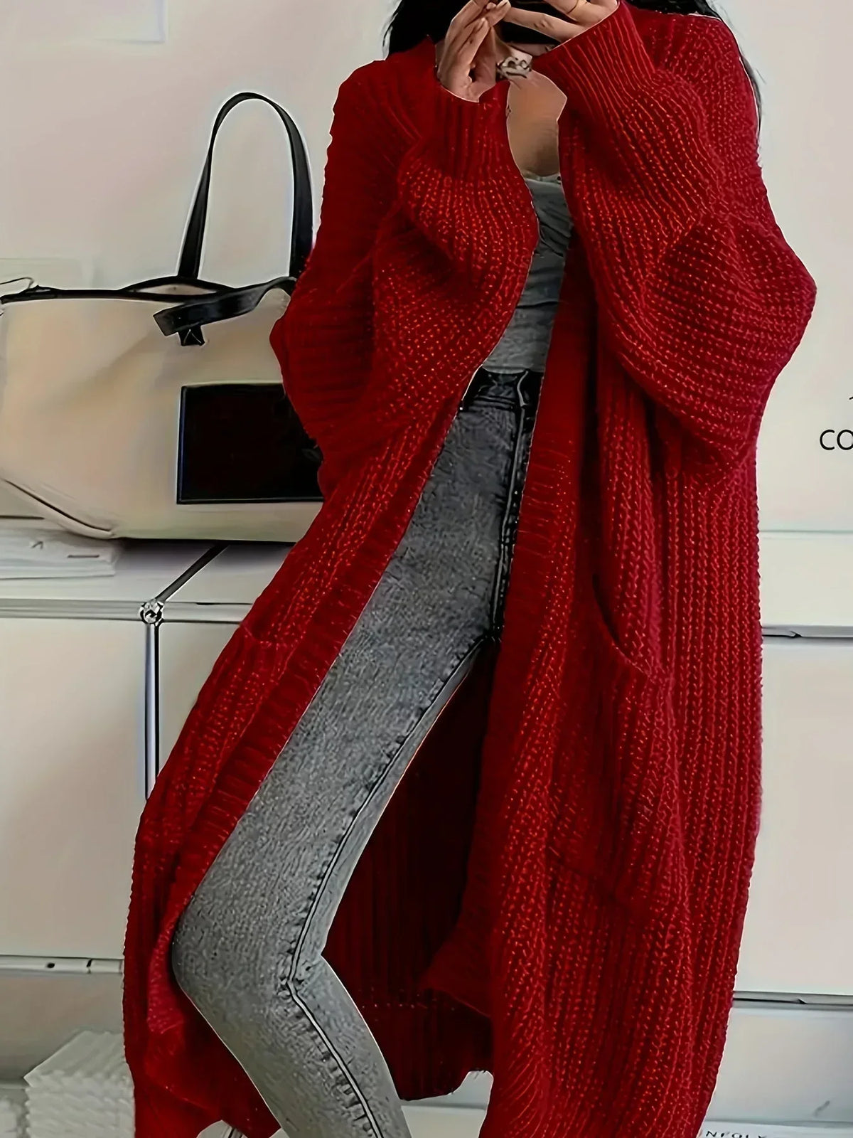 Cardigan long en maille torsadée pour femmes