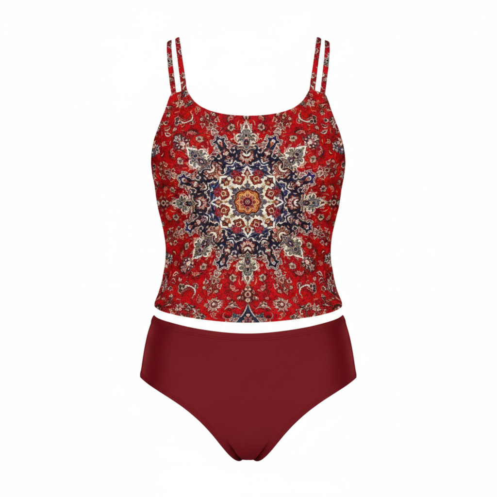 Maillot de Bain Tankini Imprimé pour Femme avec Culotte Haute Gainante