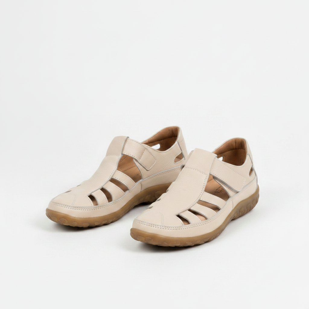 Sandales Fermées à Découpes pour Femme avec Bride Velcro et Semelle Souple