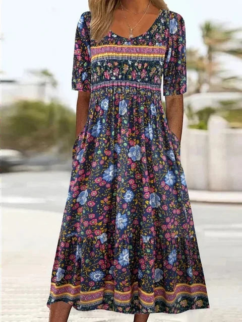 Robe Midi Boho Femme | Manches Courtes