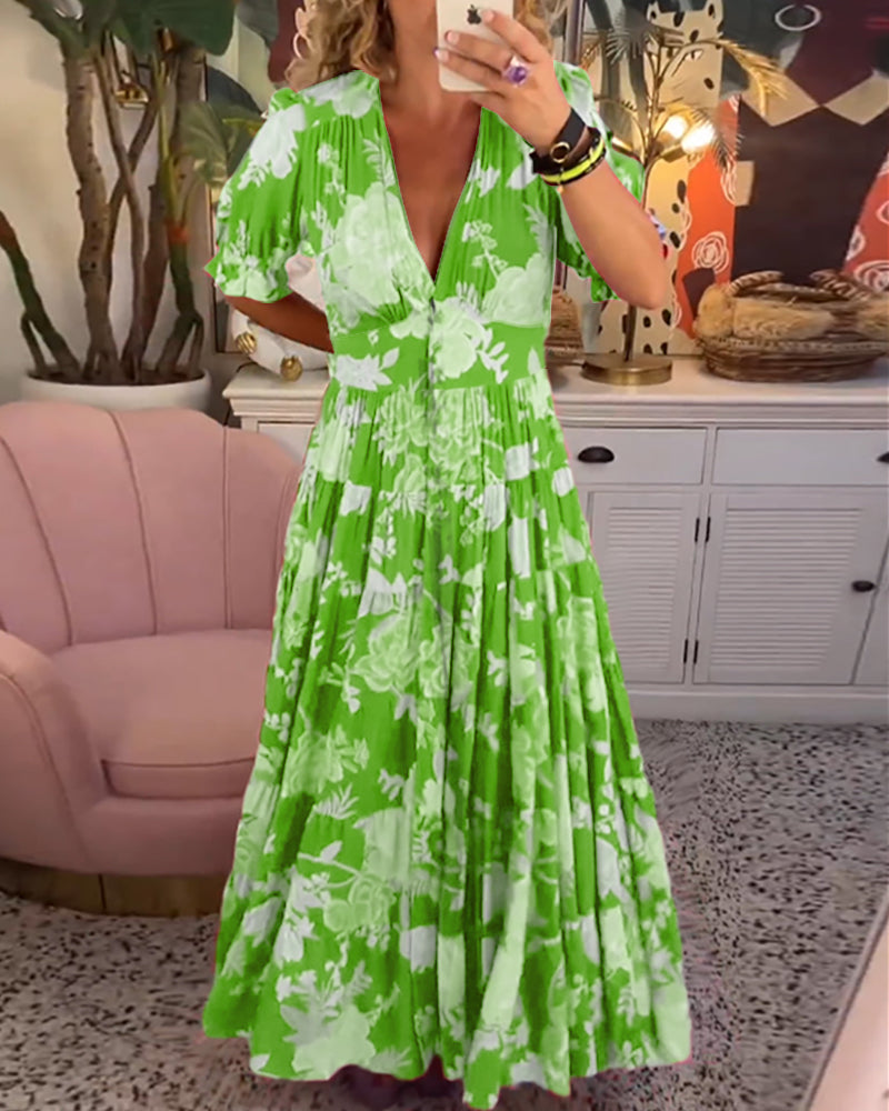 Robe à poche imprimée florale en v