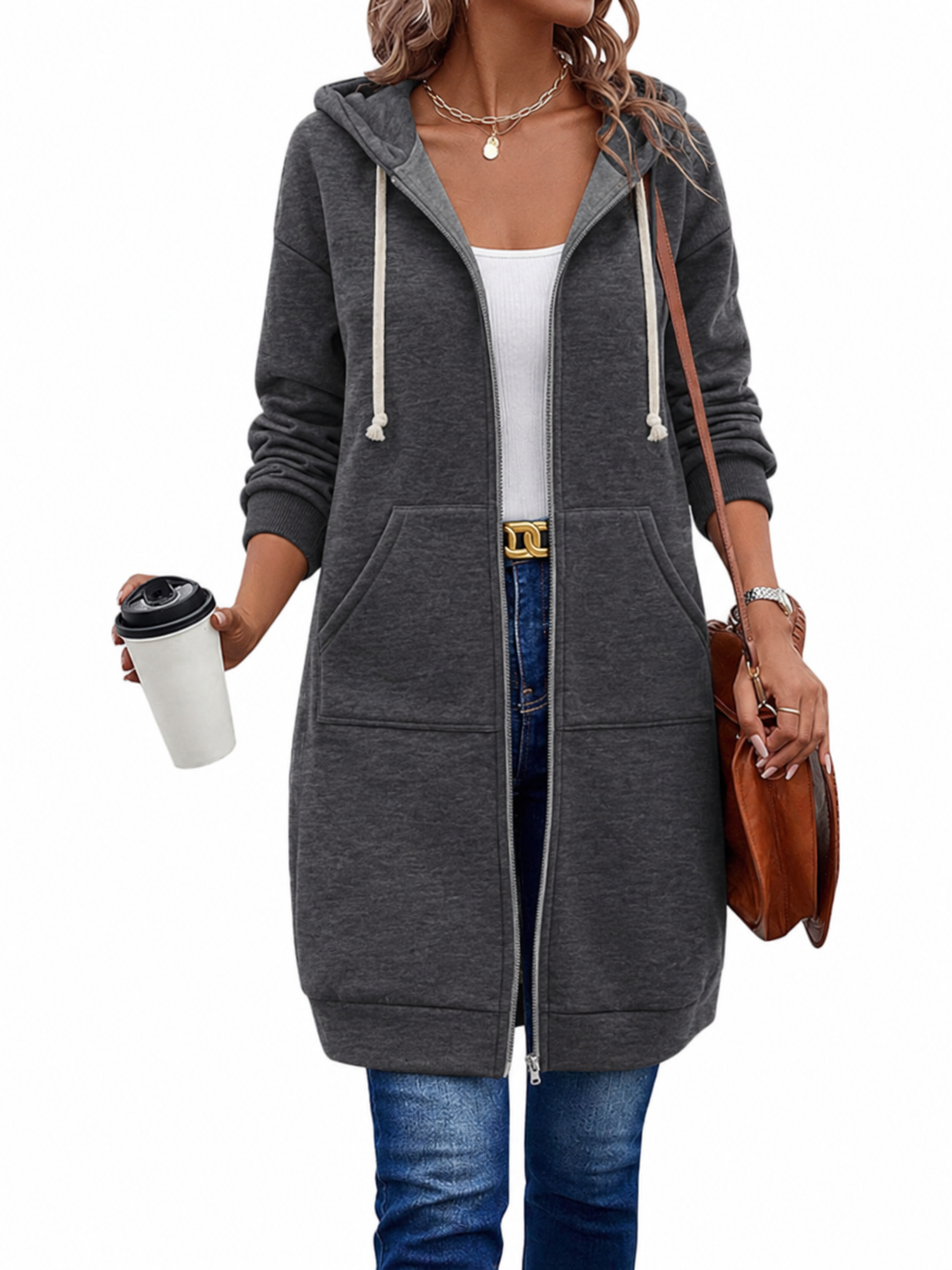 Hoodie Zippé Long Femme | Mi-Long & Confortable