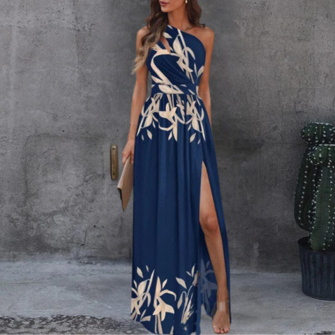 Robe à fleurs asymétrique pour femme | Maxi