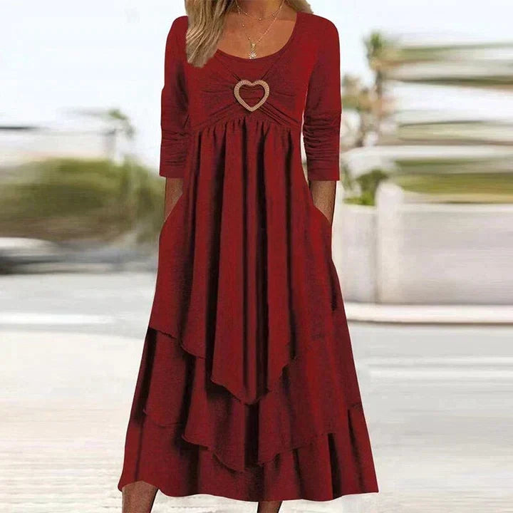 Robe midi femme superposée avec détail cœur